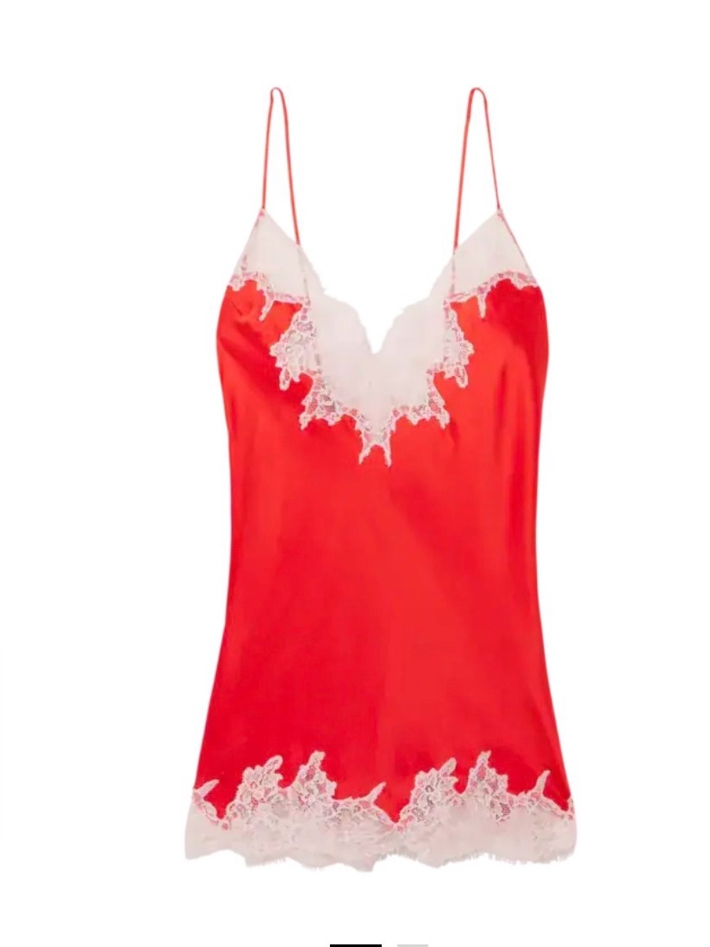 Natori Red Satin Lace-Trim Chemise with White Accents